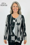 Front of the Black Cat Long Sleeve Top style GTP-6-A8 from Creation in the color black and grey