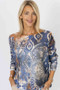 Front of the Abstract Detailed Print Batwing Sweater style 0920 from Look Mode in the color navy