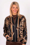 Front of the Belt and Chain Detailed Satin Jacket style 6808 from Look Mode in the color black