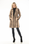 Front of the Long Faux Suede Striped Jacket style T7048-10SS from Tango Mango in the color tan