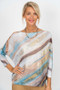 Front of the Multicolor Abstract Wave Print Sweater style 9013 from Look Mode in the color blue