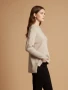 Side of the Relaxed Button Sleeve Knit Tunic Sweater style IN321 2303 from Nikky Apparels in the color beige