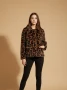 Front of the Leopard Pattern Winter Jacket style IN418 1957 from Nikky Apparels in the black/brown print