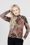 Front of the Circles Animal Print Turtleneck Top style 126200 from Cativa in the color mocha