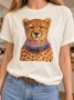 Front of the Jeweled Collar Leopard Graphic Tee from Bling A Go Go in the color white