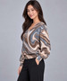 Side of the Printed V-Neck Banded-Hem Blouse style MS2003-291 from Last Tango in the blue/multi print