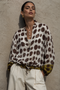 Front of the Polka-Dot Print Linen Jacket style 33m015dot from Look Mode in the color brown