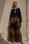Front of the Ombre Animal Print Silk Pants style 9992DCH from Look Mode in the color black