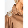 Close up of the Sequins Shoulder Button-Up Blouse style 19672 from Look Mode in the color light brown