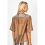 Back of the Sequins Shoulder Button-Up Blouse style 19672 from Look Mode in the color light brown