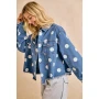 Side of the Polka Dot Cropped Denim Jacket with Frayed Hem Button style IP6187H-58 from Bibi in the color denim