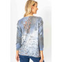 Back of the Cheetah Abstract Print Sweater style 1914C2 from Look Mode in the color blue jean
