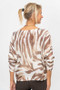 Back of the Gold Foil Zebra Print Batwing Sweater style 9011 from Look Mode in the color brown