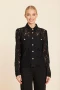 Front of the Floral Lace Pearl Button Long Sleeve Blouse style 75937 from Dolce Cabo in the color black