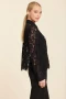 Side of the Floral Lace Pearl Button Long Sleeve Blouse style 75937 from Dolce Cabo in the color black