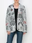 Front of the Glam Sequin Embellished Lace Blazer style 4800GY from Origami in the rock n roll print