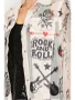 Close up of the Faux Suede Mesh Trimmed Detailed Jacket style 4820BG from Origami in the rock n roll print