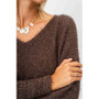 Close up of the Long Sleeve Fluffy Knit Sweater style 237 from Look Mode in the color brown