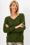 Front of the Long Sleeve Fluffy Knit Sweater style 237 from Look Mode in the color dark olive