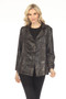 Front of the Swirl Print Ultra Suede Jacket style J2615-1 from Oopera in the color black