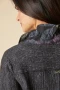 Close up of the Crinkle Crepe Scattered Leaves Luna Jacket style 21048 from Habitat in the color black