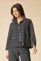 Front of the Crinkle Crepe Scattered Leaves Luna Jacket style 21048 from Habitat in the color black