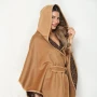 Side of the Hooded Wrap Cape with Leopard Lining style 6893-CGK from Paparazzi in the color saddle