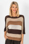Front of the Striped Loose Knit Sweater style 2002 from Look Mode in the color brown