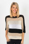 Front of the Striped Loose Knit Sweater style 2002 from Look Mode in the color black
