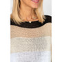 Close up of the Striped Loose Knit Sweater style 2002 from Look Mode in the color black