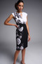 Front of the Floral Cap Sleeve Dress from Joseph Ribkoff in the colors black and multi