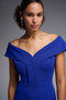 Close up of the front of the Off-Shoulder Sheath Dress from Joseph Ribkoff in the color Royal Blue
