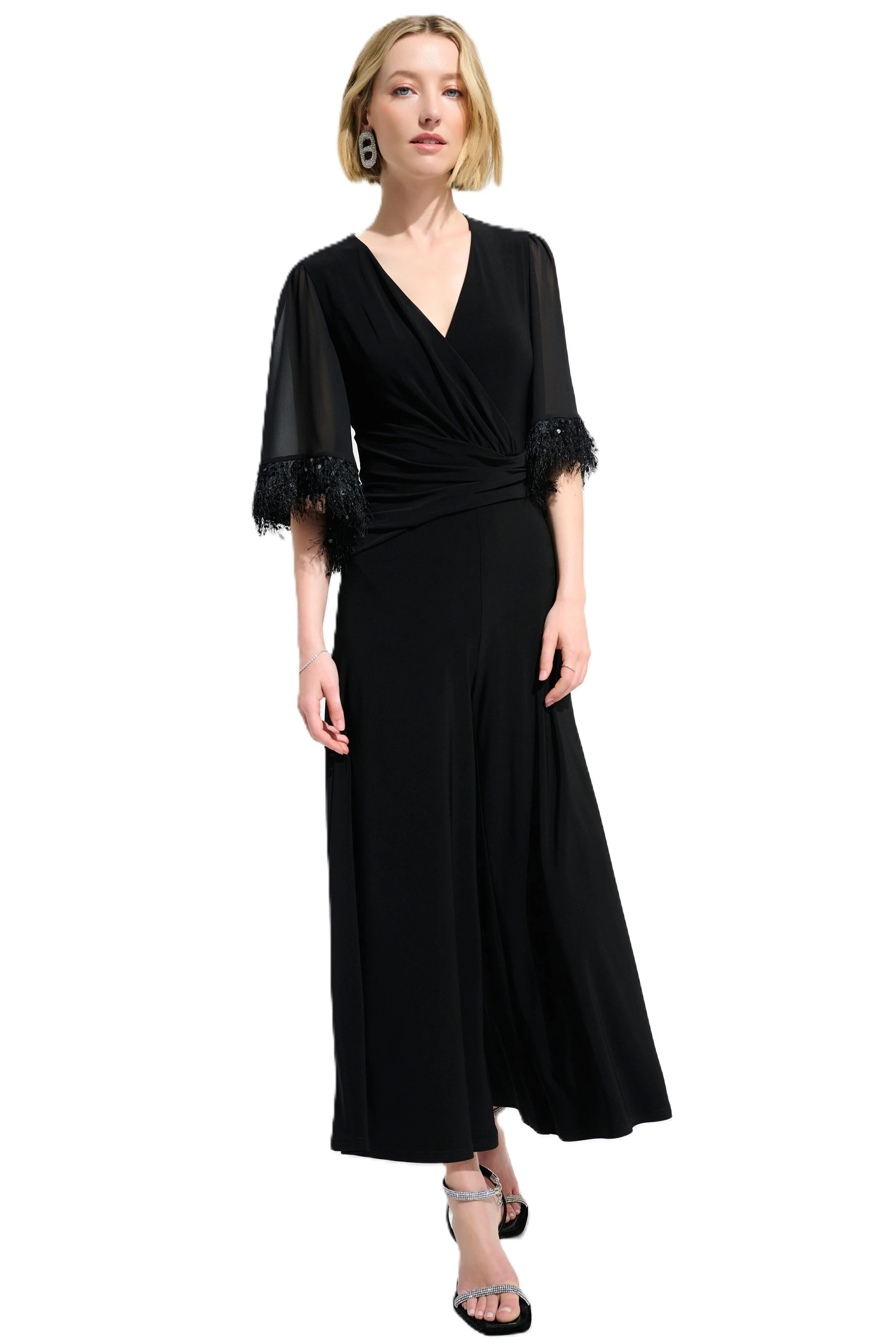 Joseph Ribkoff Silky Knit & Leatherette Wide-Leg Jumpsuit