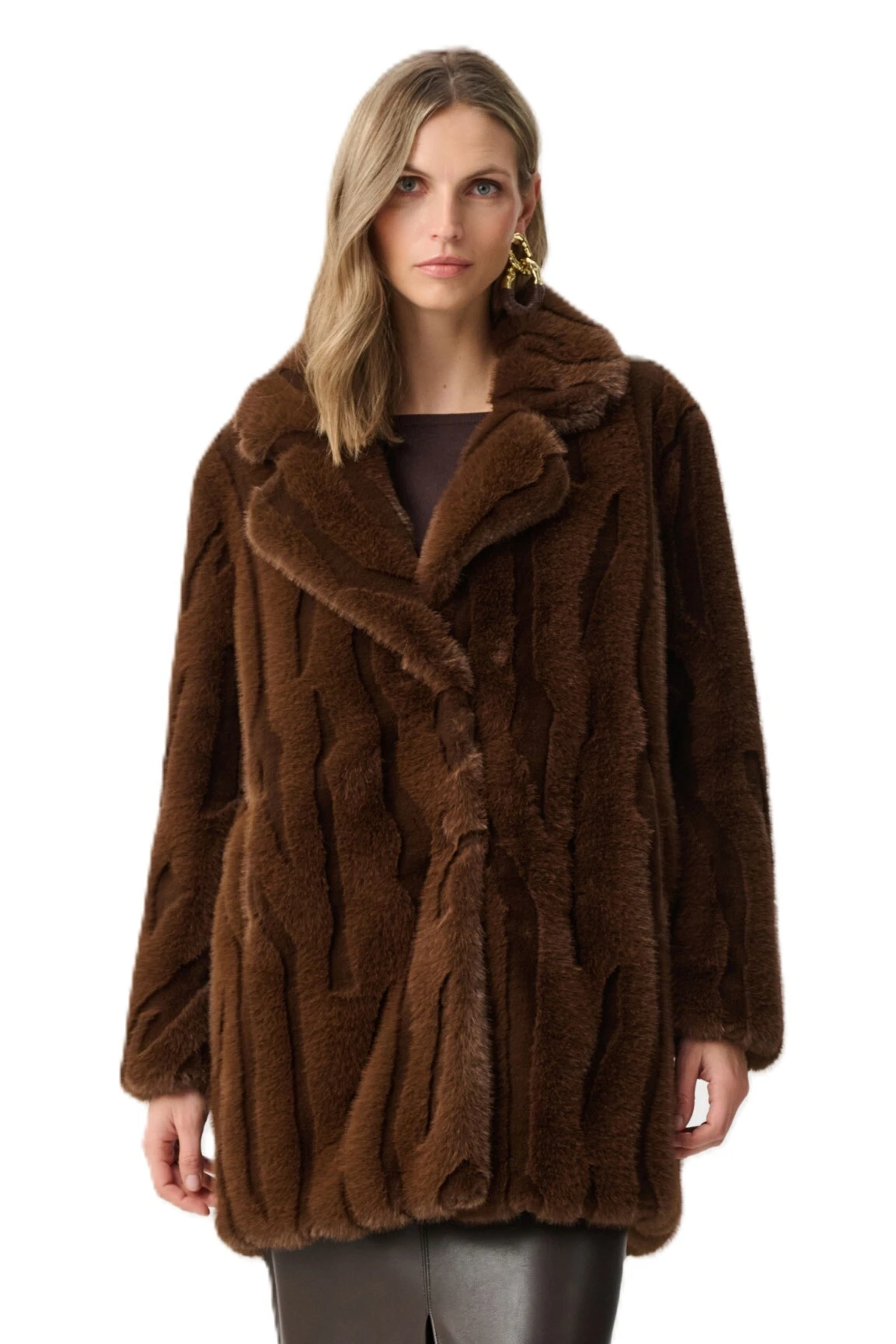 Joseph Ribkoff Feather Yarn Plaid Coat With Detachable Faux Fur Collar