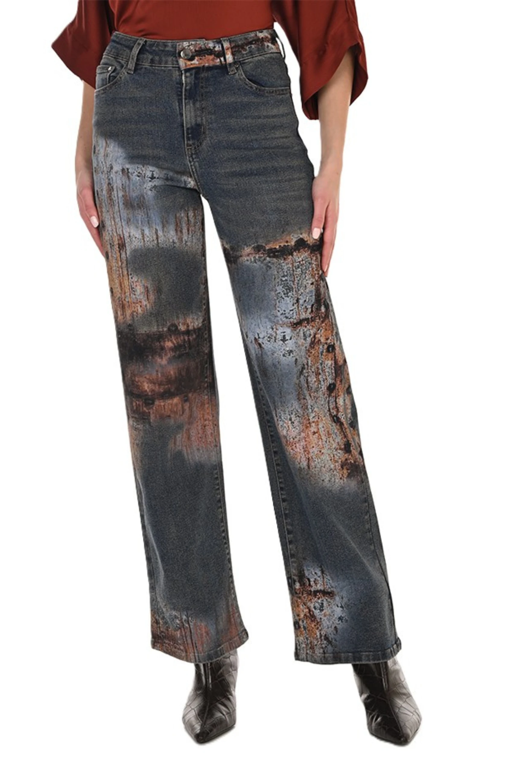 Frank Lyman Painted Edgy Mid-Rise Bootcut Jeans