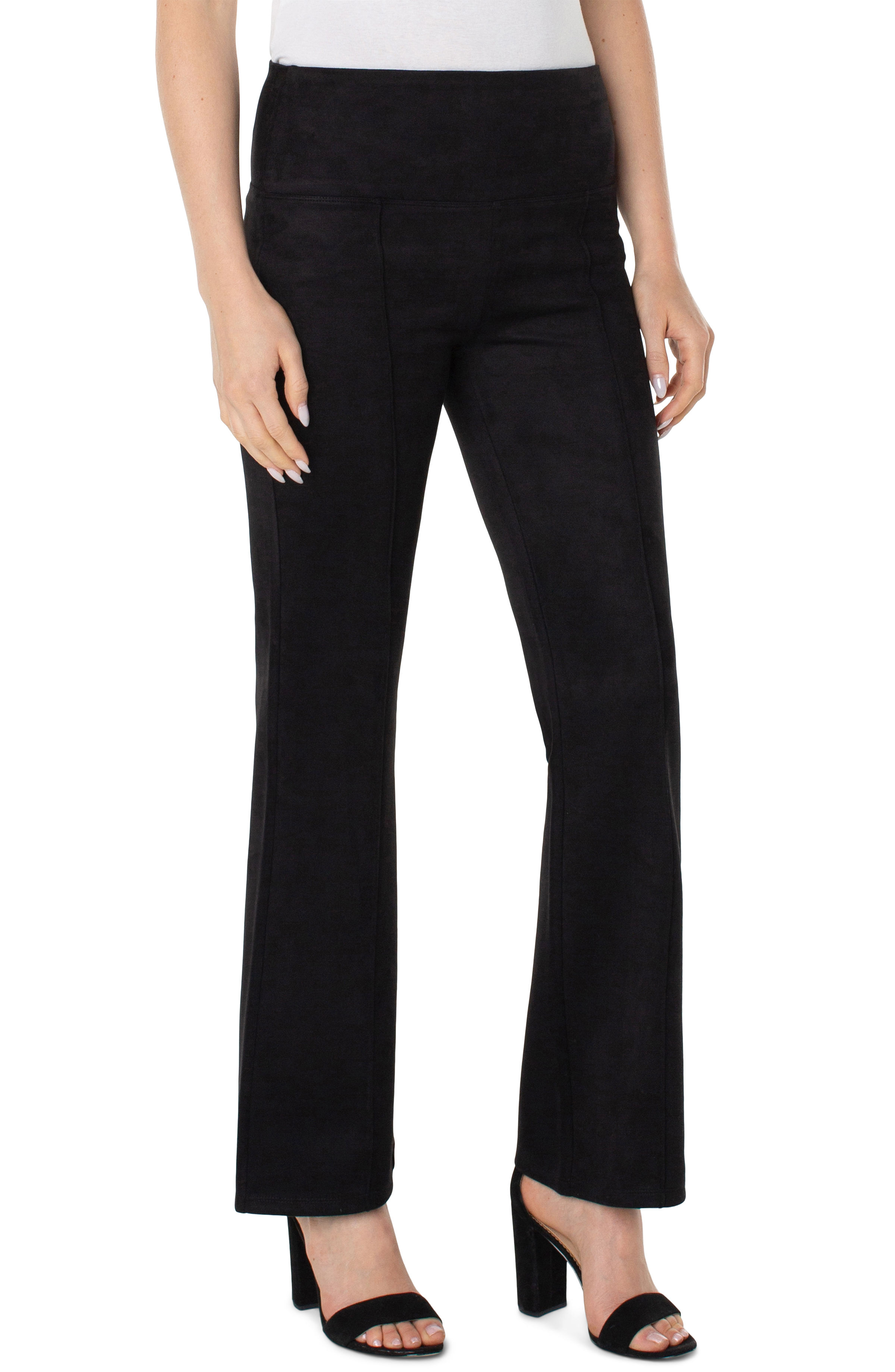 DG2 by Diane Gilman Coated Knit Pull-On Pintuck Flare Pant