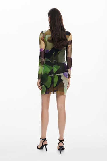 knee length dresses for ladies Desigual Arena Arty Sleeveless Jersey Mesh Skirt Dress 24WWVK21 main image 0