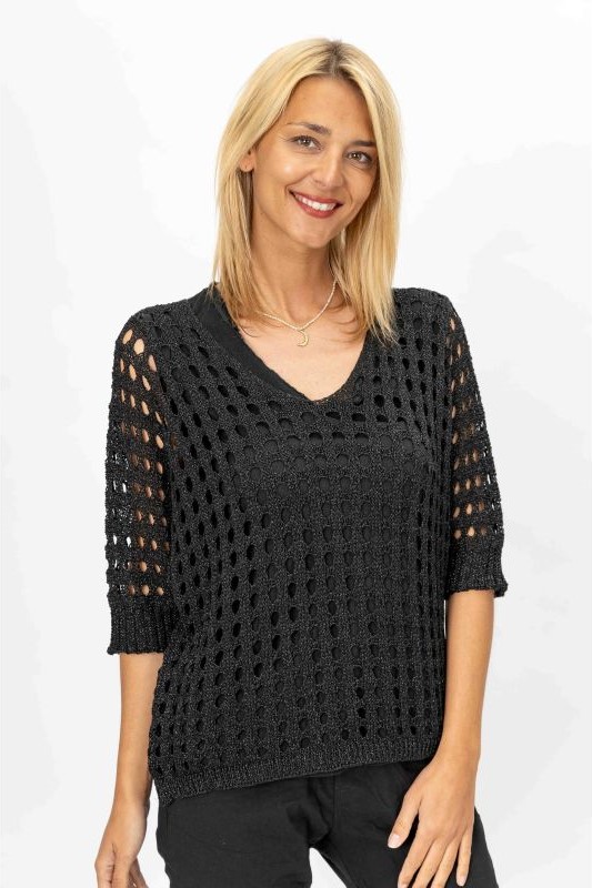 Open Knit Shimmery Hole Sweater - Vita Boutique
