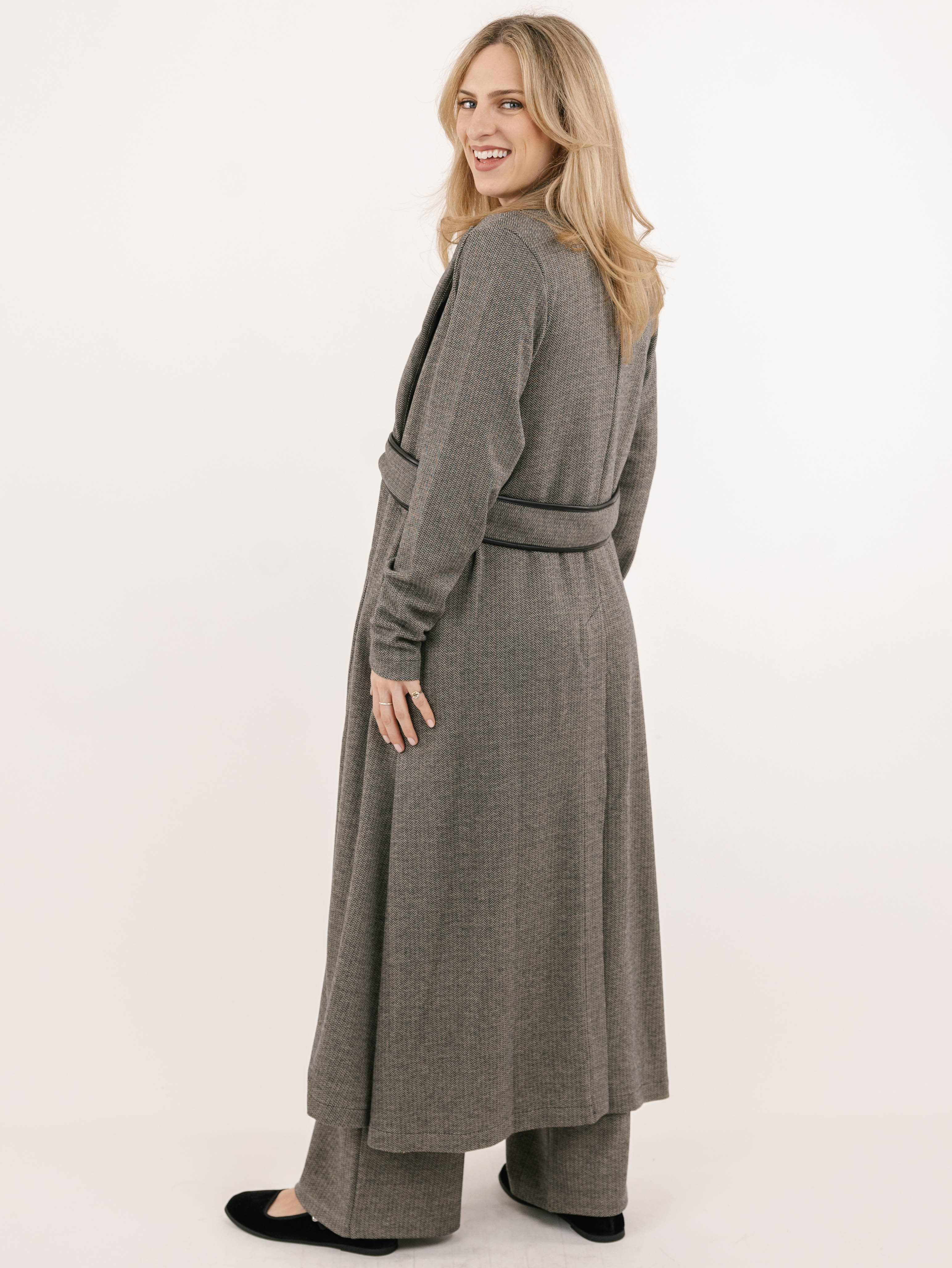 Herringbone Print Duster Jacket - Vita Boutique
