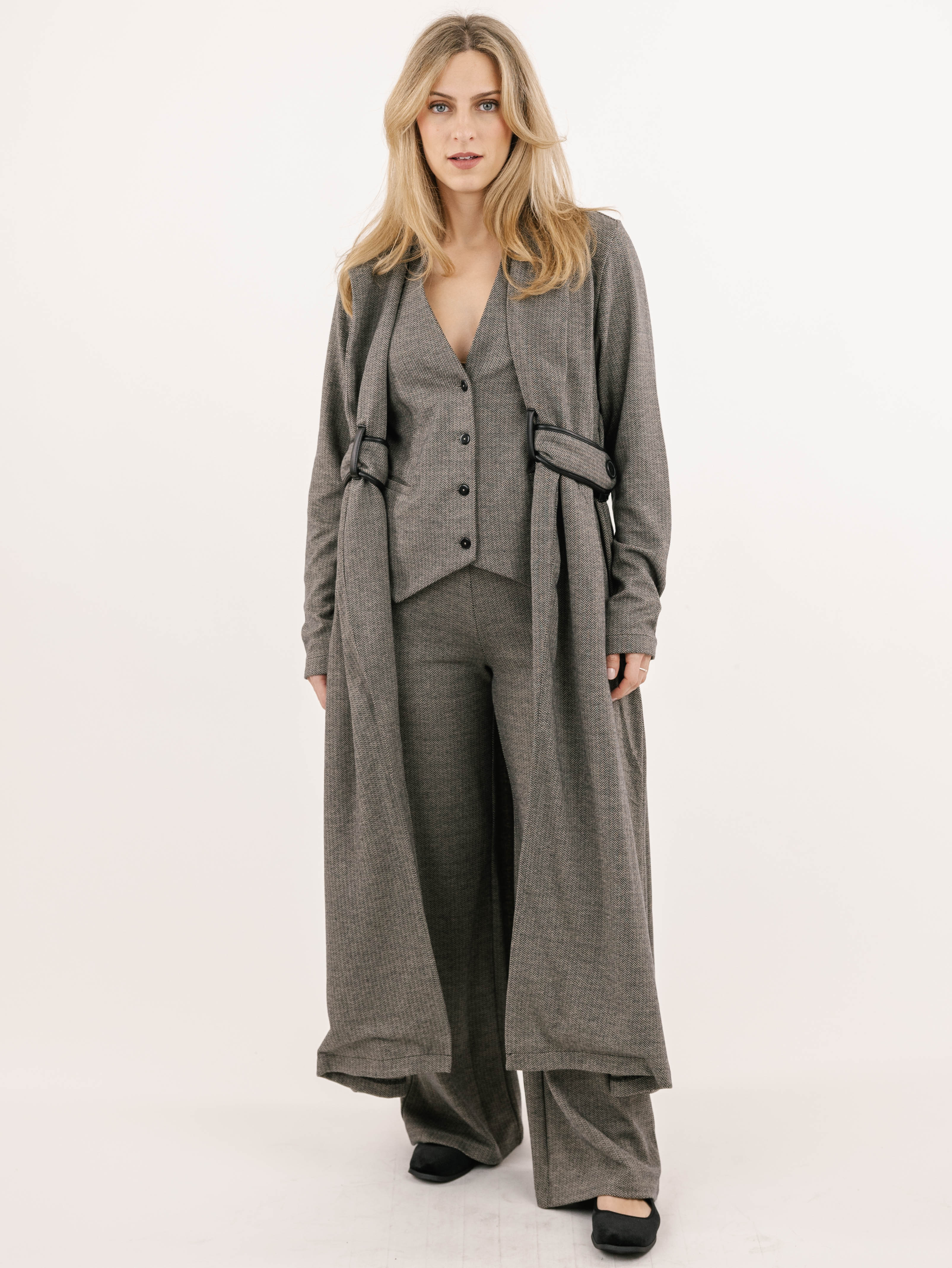 Herringbone Print Duster Jacket - Vita Boutique