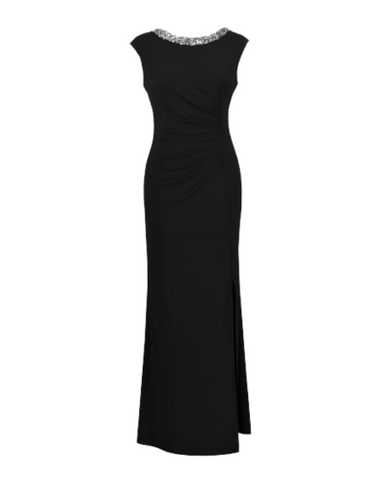 joseph ribkoff black evening dress JOSEPH RIBKOFF STRETCH TAFFETA WRAP DRESS – The Apple Tree main image 1