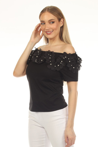 Pearl Flowers Off Shoulder Top - Vita Boutique