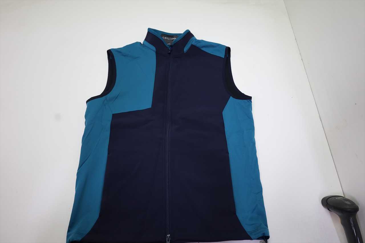 Greyson Golf Full Zip Vest Mens Size Medium Aqua Blue/Navy 988A