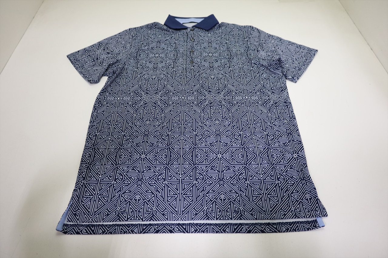 Greyson Golf Pattern Polo Mens Size Medium Navy Regular 1043G New