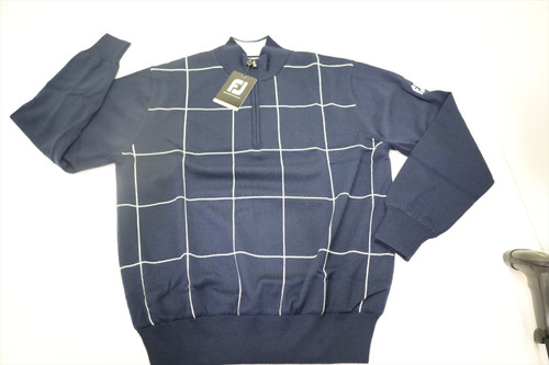 FootJoy Windowpn Lined Wool Sweater Mens Medium Navy/White 936B 01248220 FootJoy Windowpn Lined Wool Sweater Mens Medium Navy/White 936B 01248220