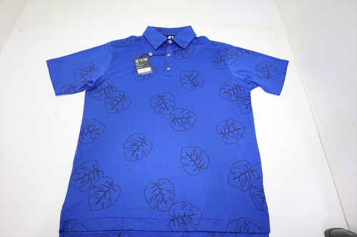FootJoy Jungle Leaf Print Lisle Polo Mens Size Large Ocean/Black 975B 01259312 FootJoy Jungle Leaf Print Lisle Polo Mens Size Large Ocean/Black 975B 01259312