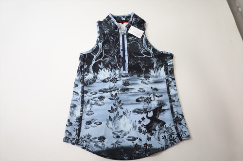 Greyson Magic Garden Sleeveless Mock Neck Polo Womens Small Blue 936E 1301456 Greyson Magic Garden Sleeveless Mock Neck Polo Womens Small Blue 936E 1301456