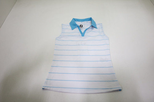 FootJoy Sleeveless Shirt Polo Girls Size Medium White/Aqua 961E New 01303491 FootJoy Sleeveless Shirt Polo Girls Size Medium White/Aqua 961E New 01303491