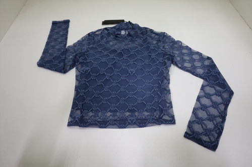 Greyson Wolf Links Lace Mock Neck Top Polo Womens Small Indigo 1050E 01309953 Greyson Wolf Links Lace Mock Neck Top Polo Womens Small Indigo 1050E 01309953