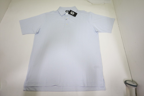 FootJoy Dot Geo Print Lisle Polo Mens Size Large White/Light Blue/Navy 1007G FootJoy Dot Geo Print Lisle Polo Mens Size Large White/Light Blue/Navy 1007G